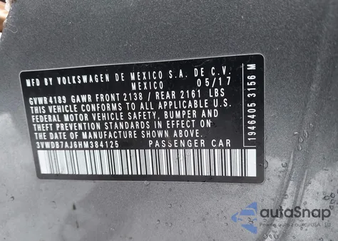 2017 Volkswagen Jetta 1.4T Se from USA, damaged, VIN 3VWDB7AJ6HM384125